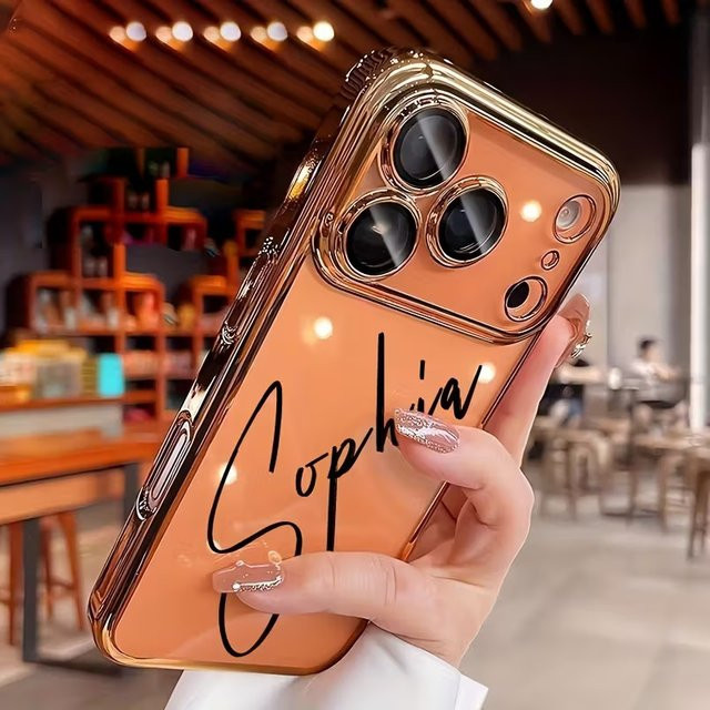 Personalisierte transparente TPU-Handyhülle für Apple iPhone 17 16 15 14 13 Pro Max Plus Air mit individuellem Namen in Gold - Bild 1