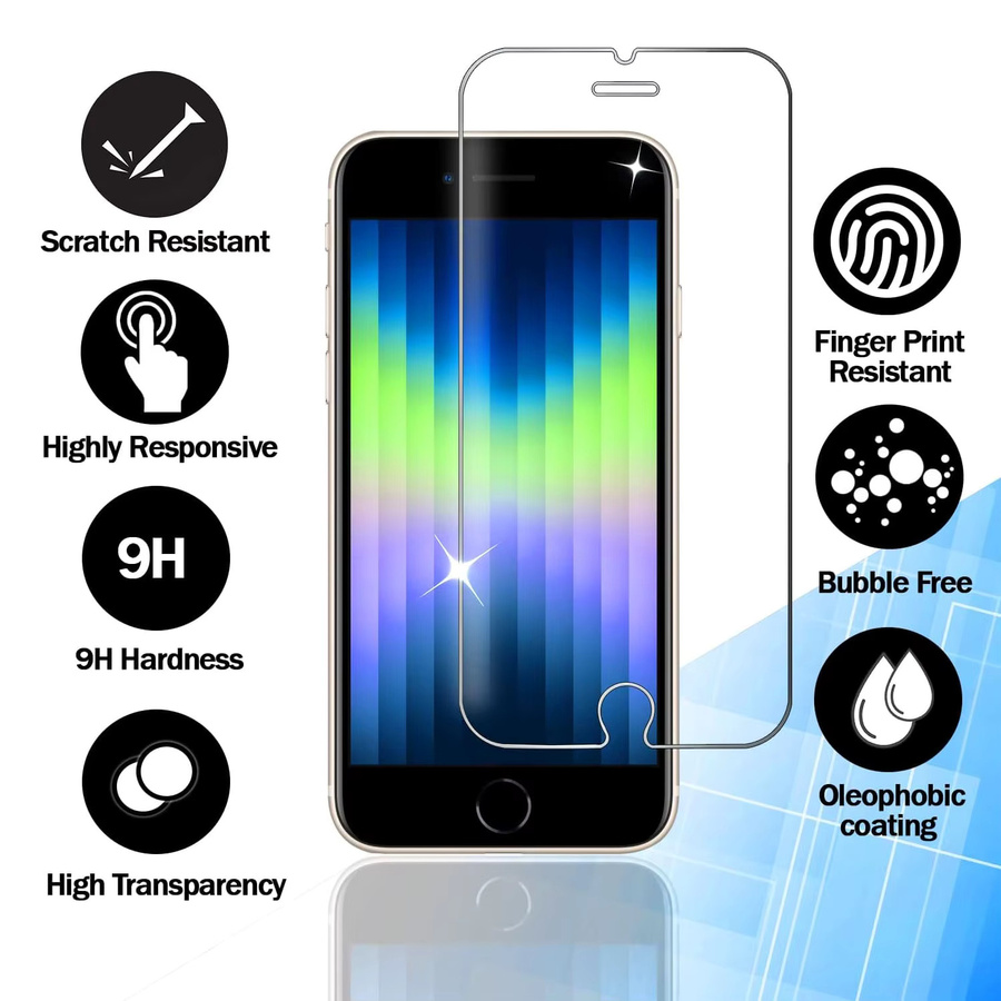 Leeshionz Displayschutzfolie aus gehärtetem Glas für iPhone SE 2020 und iPhone SE 2022, transparent, 2/3/4 Stück - Bild 3