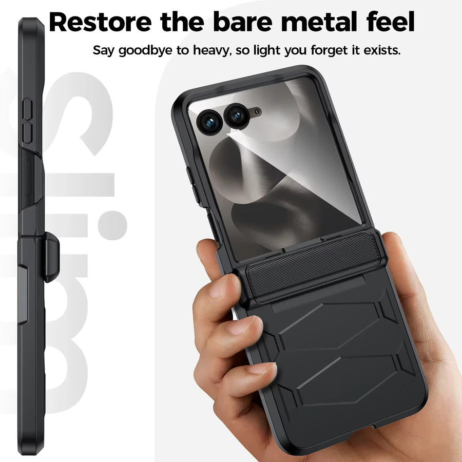 Motorola Moto Razr 2024/2025 Ultra Handyhülle mit rutschfester Textur und robustem Scharnierschutz, Schwarz - Bild 3