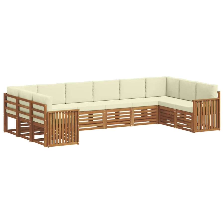 vidaXL Sofagarnitur 10-teilig aus Massivholz Akazie in Natur und Beige mit Polsterung und Kissen in U-Form - Bild 2