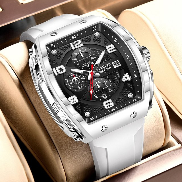 LIGE Chronograph, Quarz, eckig, Silikon, Schwarz, Herren - Bild 1