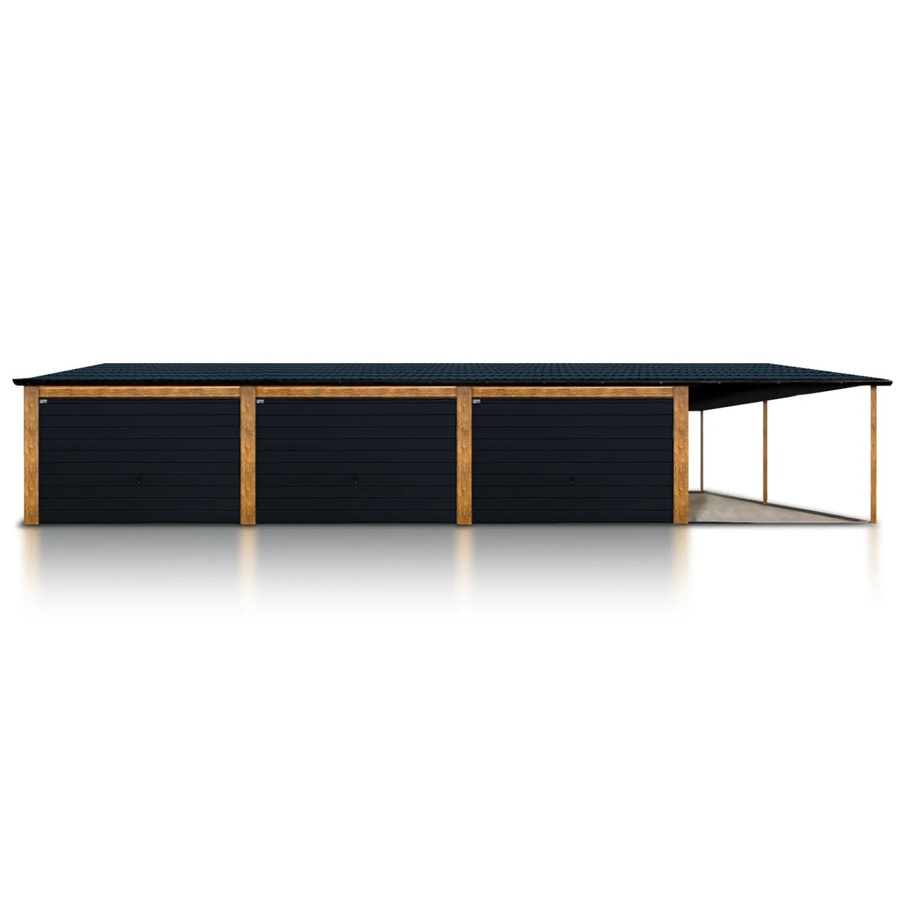 Liderstal Premium Dreifachgarage aus Blech in Schwarz mit Carport und Up-and-Over-Toren, B/T/H: 1050 x 600 x 300 cm - Bild 2