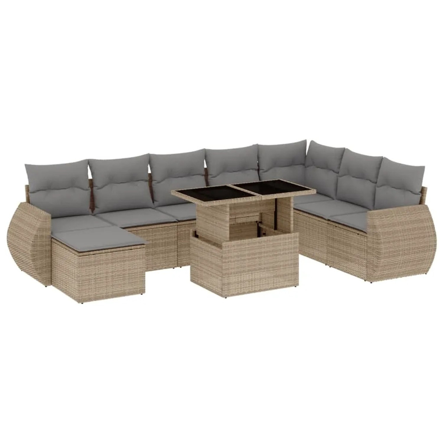 vidaXL 9-teilige Garten-Sofagarnitur in L-Form aus PE-Rattan und pulverbeschichtetem Stahl mit Kissen in Beige-Grau - Bild 2