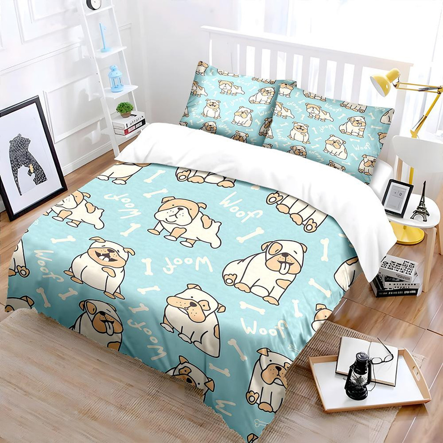 Flylo Bettwäsche-Set für Kinder mit Cartoon-Hunde und Knochenmuster, 3-teilig, Digitaldruck, weich und atmungsaktiv, B/T/H: 135 x 200 cm - Bild 2