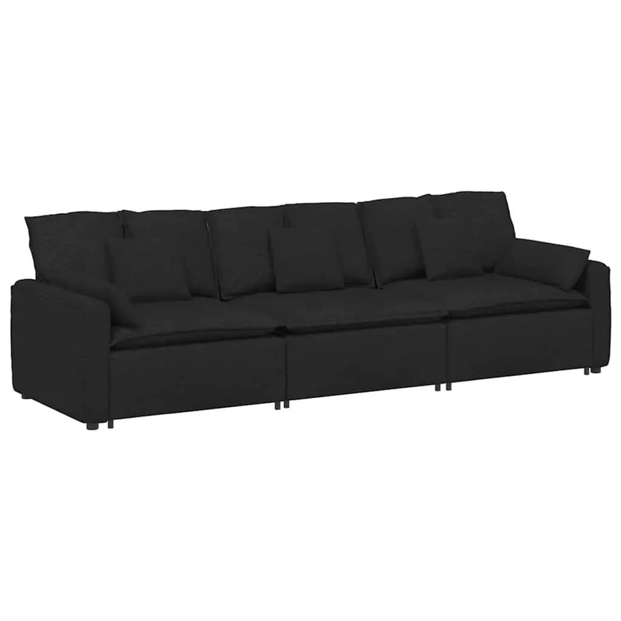 vidaXL Modulares Sofa Schwarz mit Kissen und Armlehnen, Polsterung aus Stoff und Schaumstoff, B/T/H: 324 x 105 x 64 cm - Bild 2