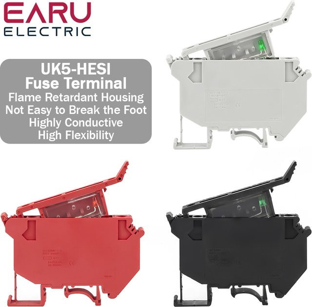 EARU DIN-Schienen-Klemmenblöcke UK5-HESI Steckverbinder Schraubklemmenblock Set, 10 Stück, Schwarz und Grau - Bild 1