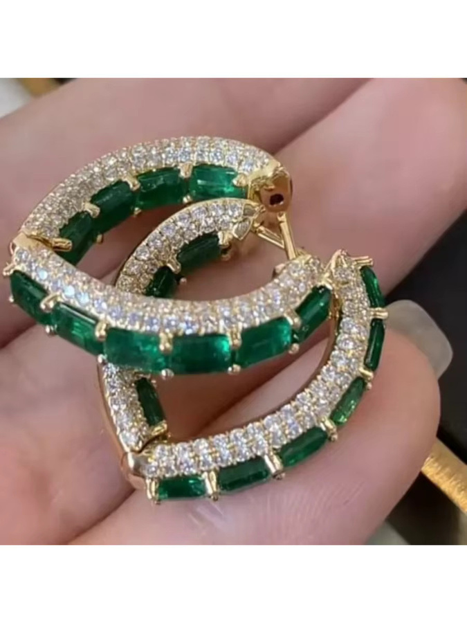 YoYo Creolen, Gold, grüne Zirkonia, Damen - Bild 2