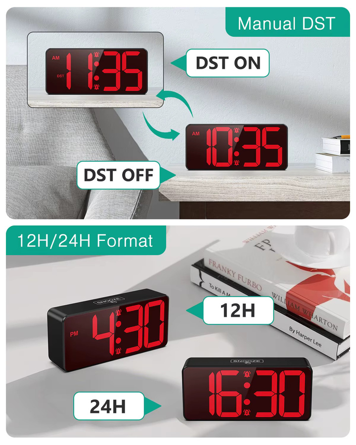 ORIA Digitaler LED-Wecker in Schwarz mit großem Display, Dual-Alarm, DST und Schlummerfunktion - Bild 2