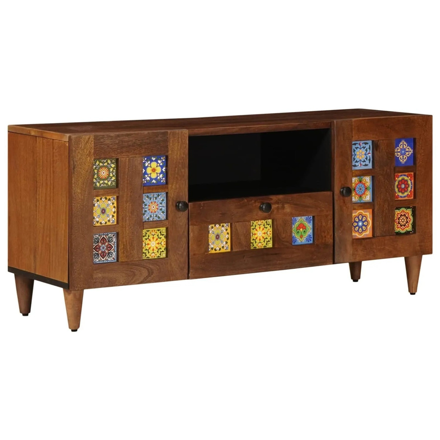 vidaXL TV-Schrank aus Massivholz Mango in Walnuss, moderner Mediaschrank mit Tür, Breite: 105 cm, Tiefe: 33 cm, Höhe: 46 cm - Bild 2
