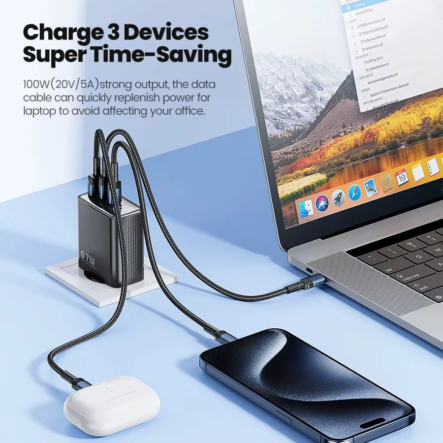 Toocki 67 W GaN USB Typ C Ladegerät mit Digitalanzeige in Schwarz für MacBook, Laptop, iPad und iPhone mit PPS PD QC4.0 Schnellladung - Bild 5