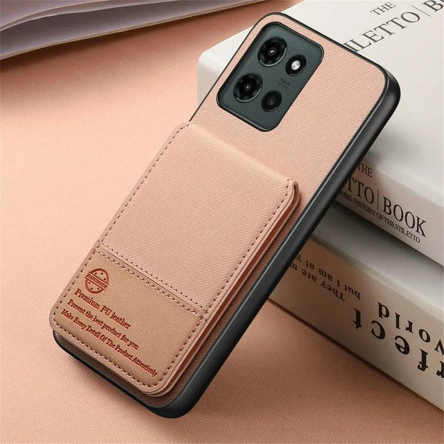 Lederne Flip-Portemonnaie Handyhülle mit Kartensteckplatz für Motorola Edge 60 Pro, Edge 50 Fusion, Moto G85, G84, G75, G56, G35 in Beige - Bild 1