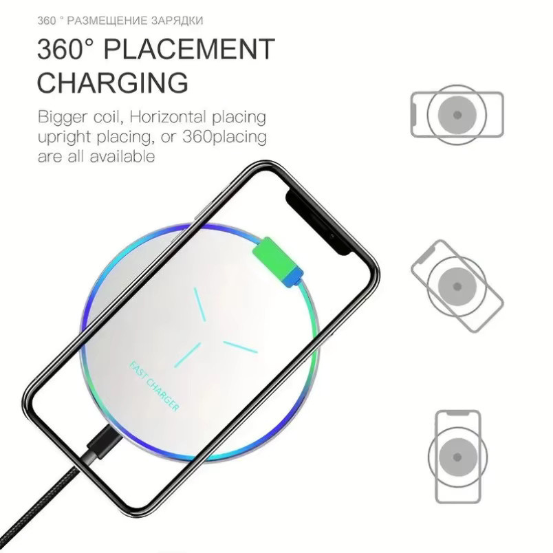 VIKEFON Drahtloses Ladegerät mit LED-Licht als Desktop-Ladestation für iPhone, Samsung und Xiaomi in Schwarz - Bild 3