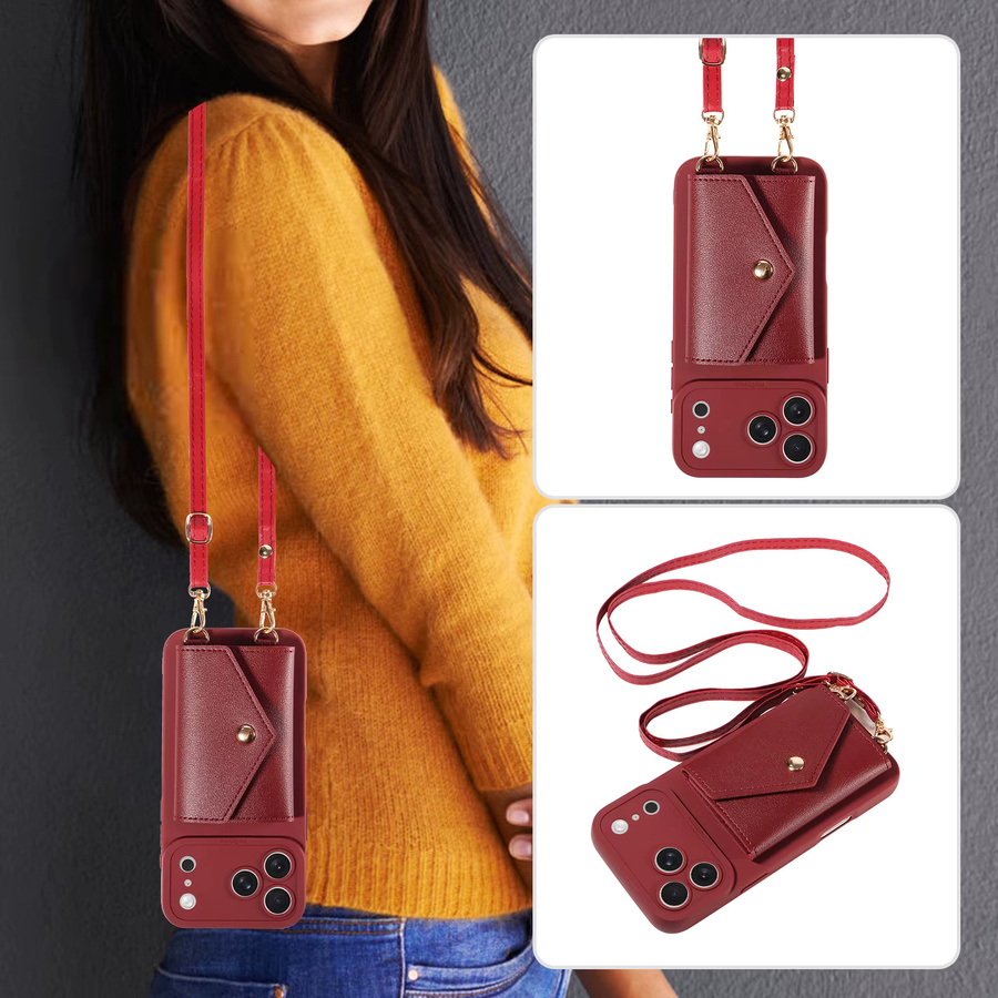 Stoßfeste Kunstleder-Handyhülle mit Lanyard-Halterung für Samsung Galaxy A56 A55 A54 A53 A36 A33 A26 A15 A13 in Schwarz und Rot - Bild 4