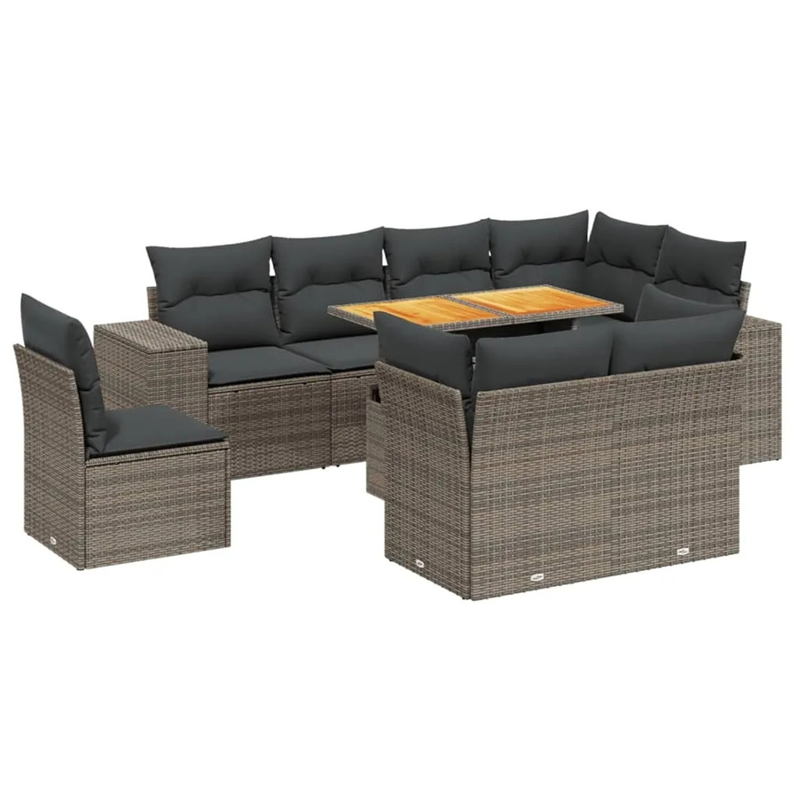 vidaXL 9-tlg. Garten-Sofagarnitur in L-Form aus grauem Poly-Rattan mit Kissen und pulverbeschichtetem Stahlrahmen - Bild 2