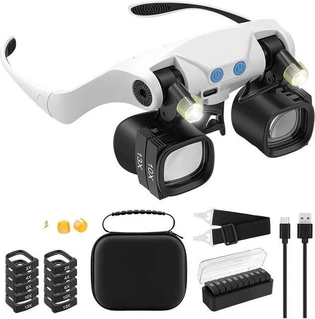 Fresh Jewelers Lupe mit Licht, 5 austauschbare Linsenpaare (2x, 4x, 6x, 10x, 13x) - Bild 1