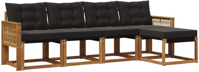 vidaXL Outdoor-Sofagarnitur aus massivem Akazienholz mit Textilene und 5 Kissen in Natur und Schwarz - Bild 1