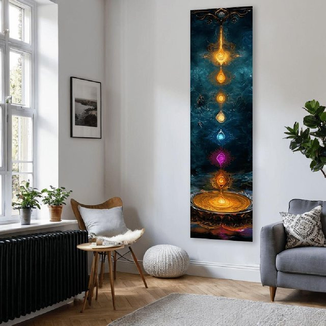 Vertikaler Chakra Energiefluss Wandteppich von JMG Household Supplies, bunte spirituelle Wandkunst im Boho-Stil, B/H: 40 x 150 cm, Multicolor - Bild 1
