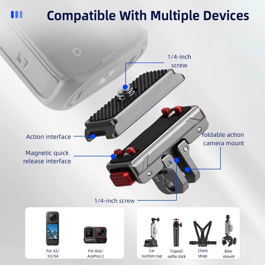 Flymile Metall-Schnellwechselhalterung mit magnetischer Basis als Erweiterungshalterung und Adapter für Insta360 X6, Insta360 X5 und Ace Pro 2 - Bild 3