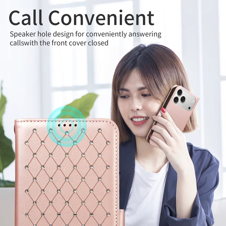 Luxuriöse magnetische Lederhülle mit künstlichen Diamanten für Apple iPhone Modelle in Schwarz und Pink - Bild 5