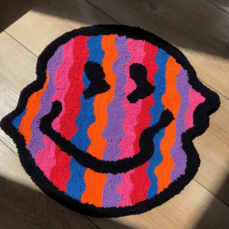 VIKAMA Funky Happy Smiley Fußmatte in Multicolour, rutschfester und waschbarer Eingangsteppich mit Cartoon-Print, B/B/H: 60,0 x 60,0 x 1,0 cm - Bild 1