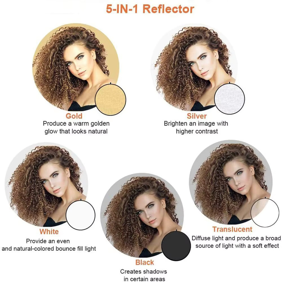 5 in 1 Fotografie Reflektor Multi-Disc Diffusor für Fotostudio und Außenaufnahmen, Durchmesser: 80 cm, Mehrfarbig mit Tragetasche - Bild 6