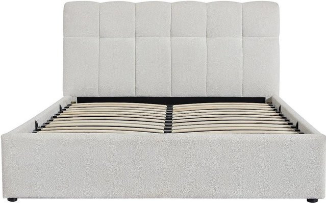 Vente-unique Bett Maziri mit Bettkasten und Aufstehfunktion in Weiß, Bezug aus Bouclé-Stoff, B/T/H: 140 x 190 cm - Bild 1