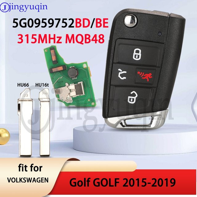 Jingyuqin Fernbedienungsschlüssel 315 MHz MQB48 MEGAMOS ID88 AES 5G0959752BD/BE NBGFS12A01 für Volkswagen VW Golf GTI 2015–2019 in Schwarz - Bild 1