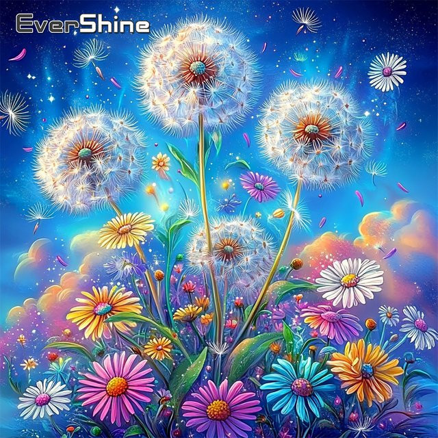 EverShine Diamant-Mosaik Blumenbild Gänseblümchen und Löwenzahn als quadratische Strass-Stickerei in Multicolour zur Heimdekoration - Bild 1