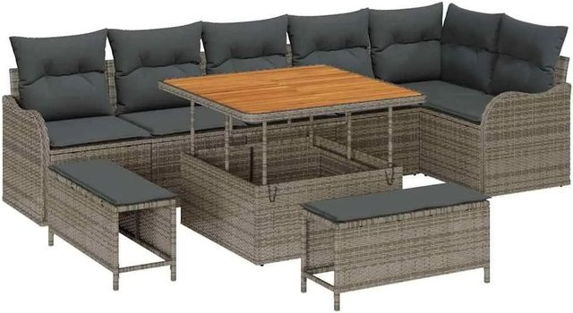 vidaXL Garten-Sofa-Set 9-tlg in Grau mit Kissen und integriertem Stauraum für Terrasse und Garten - Bild 1