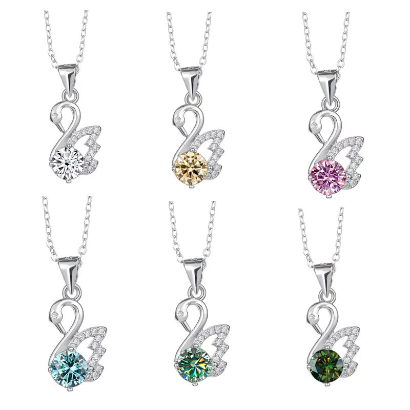 BIJOX STORY Halskette, Schwan Anhänger, 925 Silber, Moissanite, Unisex - Bild 1