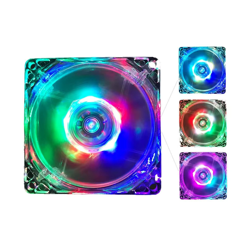 OUYUANSU Gehäuselüfter Transparent Leuchtend mit Sieben Farben, 8 cm und 12 cm, 4-Pin und 3-Pin Computer-Kühllüfter - Bild 5