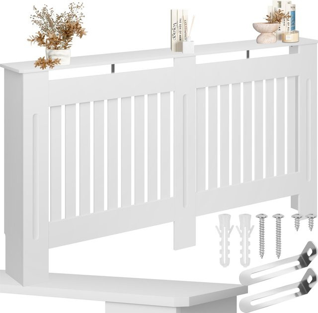 tectake Heizkörperabdeckung Vila in Weiß aus MDF mit Lamellendesign, B/T/H: 152,5 x 19 x 82 cm - Bild 1