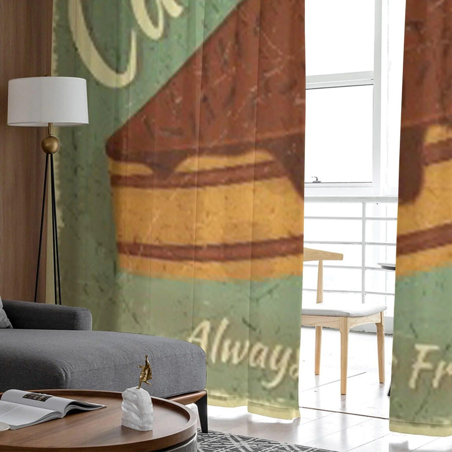 Transparentes Voile-Tüllvorhang Design Retro-Menükarte mit Stück Kuchen für Wohnzimmer und Schlafzimmer B: 135 cm, H: 114 cm - Bild 2