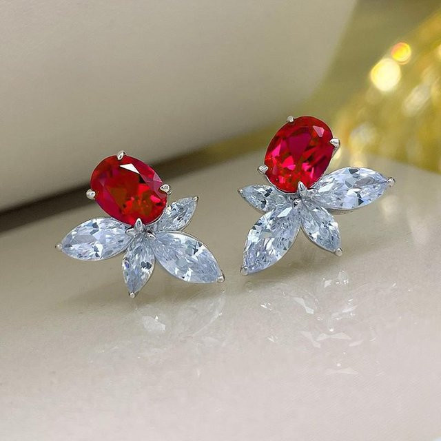 YIRAN Jewelry Ohrstecker, Kupfer, Zirkonia, Rot, Damen - Bild 1