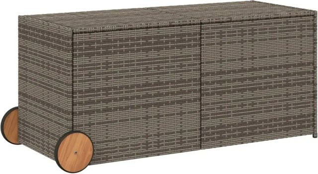 Furnicato Gartentruhe aus Poly Rattan und Akazienholz mit Rollen, Grau, 283l - Bild 1