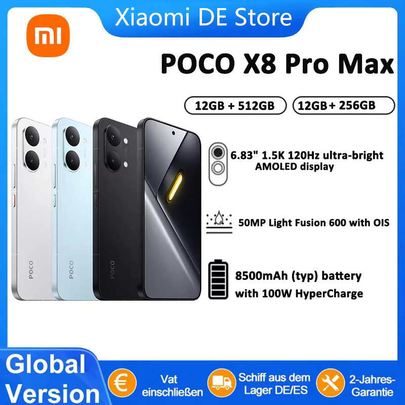 Xiaomi POCO X8 Pro Max Global Version Smartphone mit 6,83 Zoll 1,5K 120Hz Ultra-bright AMOLED Display und 50MP Light Fusion 600 Kamera in Blau - Bild 4