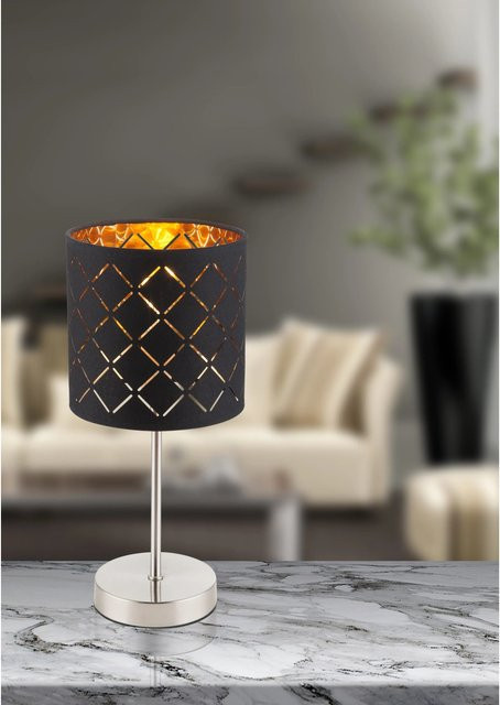 Globo Tischleuchte Clarke modern Schwarz-Gold mit Textilschirm Ø 15 cm - Bild 1