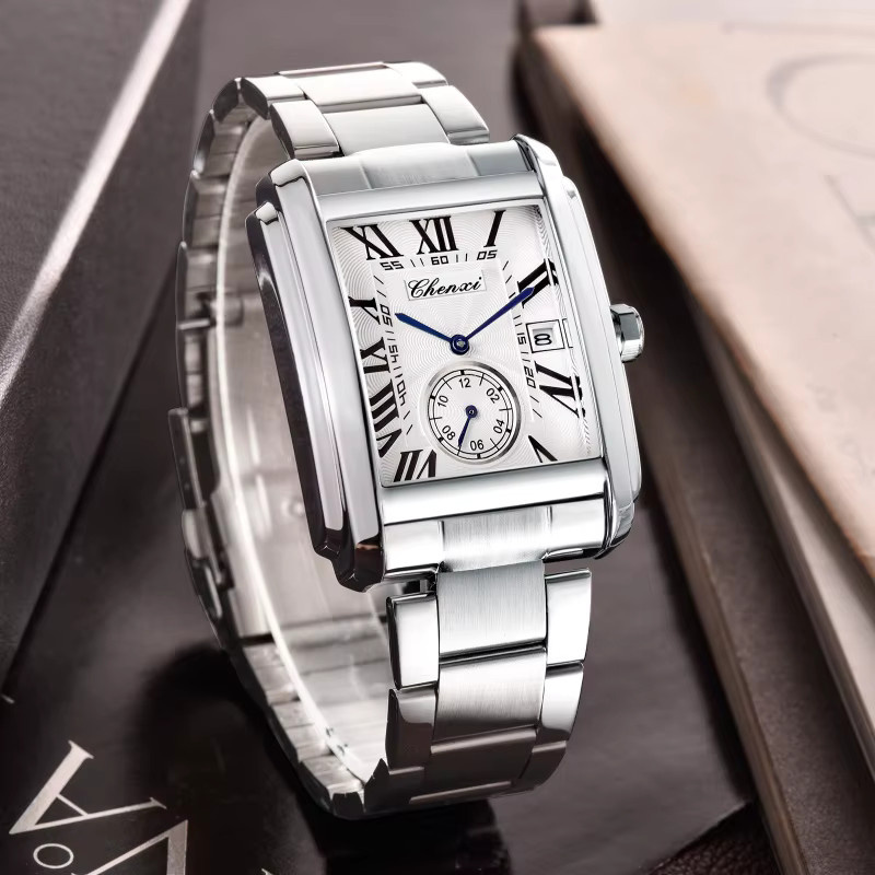 CHENXI Armbanduhr Quarz, Edelstahl, Silber, Eckig, Herren - Bild 3
