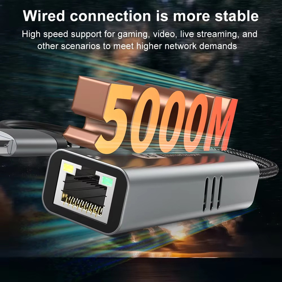 Kebidu USB-C auf RJ45 Ethernet-Adapter, 5 Gbit/s USB-LAN-Netzwerkkarte in Grau - Bild 2