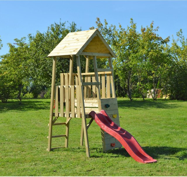 Wendi Toys Kinderspielturm Hase aus Holz mit Rutsche und Kletterwand, Farbe: Natur/Braun, B/H/T: 110 x 270 x 260 cm - Bild 2