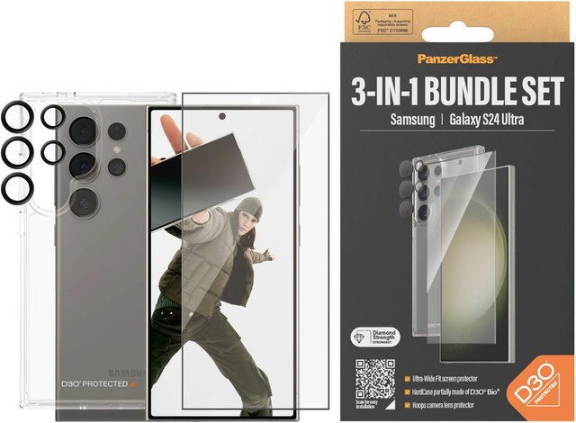 PanzerGlass 3-in-1 Schutz Set für Samsung Galaxy S24 Ultra mit HardCase, Schutzglas und Kameraschutz in Transparent - Bild 1