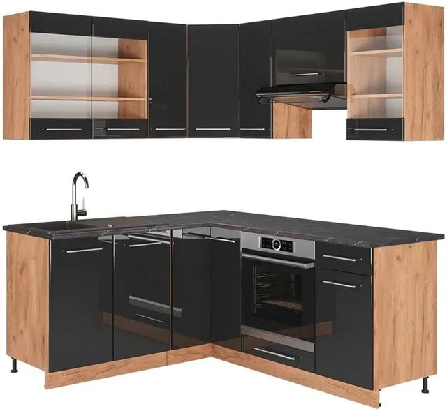 Vicco Fame-Line Eckküche in Anthrazit Hochglanz und Goldkraft Eiche, B/T/H: 160 x 190 cm - Bild 1
