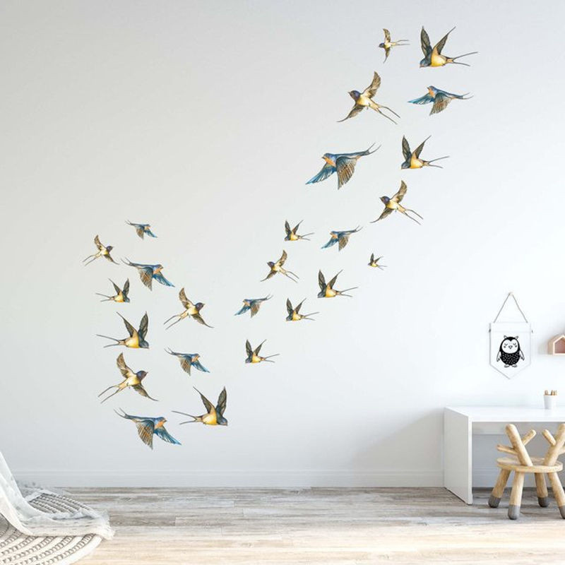 4er Set Aquarell-Vogel Wandaufkleber von BRUP in Mehrfarbig für Kinderzimmer und Wohnzimmer - Bild 1