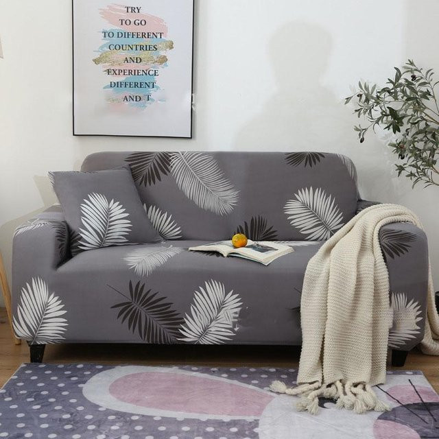 Elastischer Sofabezug von WTEMPO mit geometrischem Grafikdesign in Grau für 1-Sitzer, Breite: 90-140 cm - Bild 1