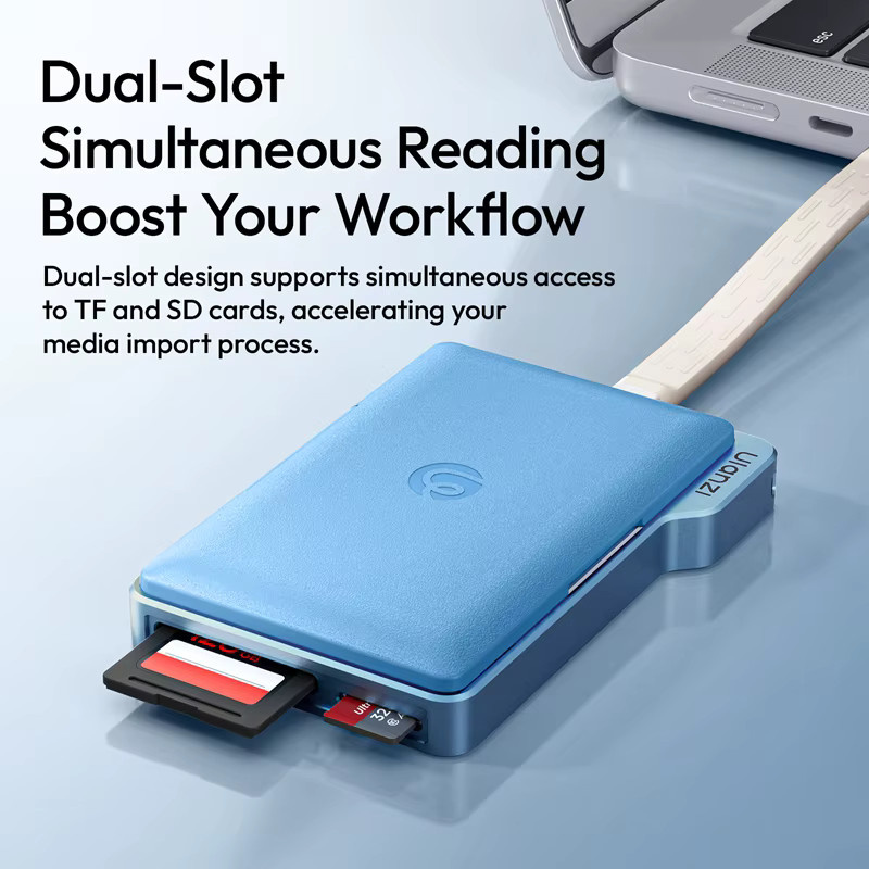 Ulanzi DC01 2-in-1 Tragbares Speicherkarten-Etui mit Dual-Slot Simultan-Kartenleser für Kamera und Smartphone in Schwarz oder Blau - Bild 3