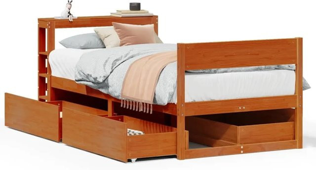 vidaXL Massivholzbett aus Kiefernholz in Braun, rustikales Bett ohne Matratze, B/T/H: 75 x 190 cm - Bild 1