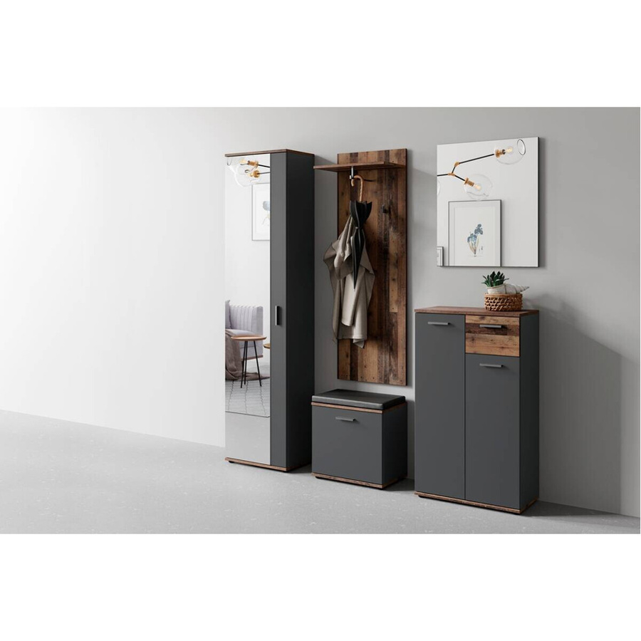 Garderobenset byLIVING JAKOB 5-teilig in Anthrazit mit Wandspiegel, Schuhkommode, Wandpaneel, Sitzbank und Hochschrank - Bild 2