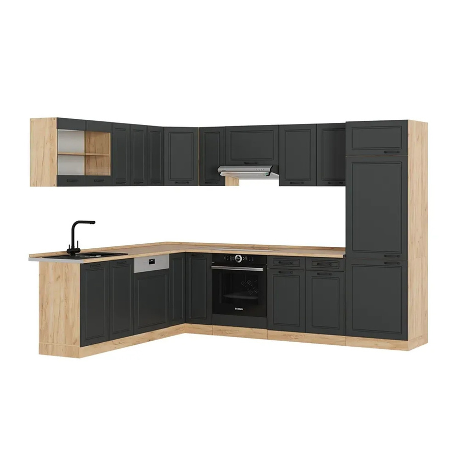 Vicco R-Line Eckküche Landhausstil in Anthrazit und Eiche Goldkraft, B/T/H: 227 x 287 cm - Bild 2