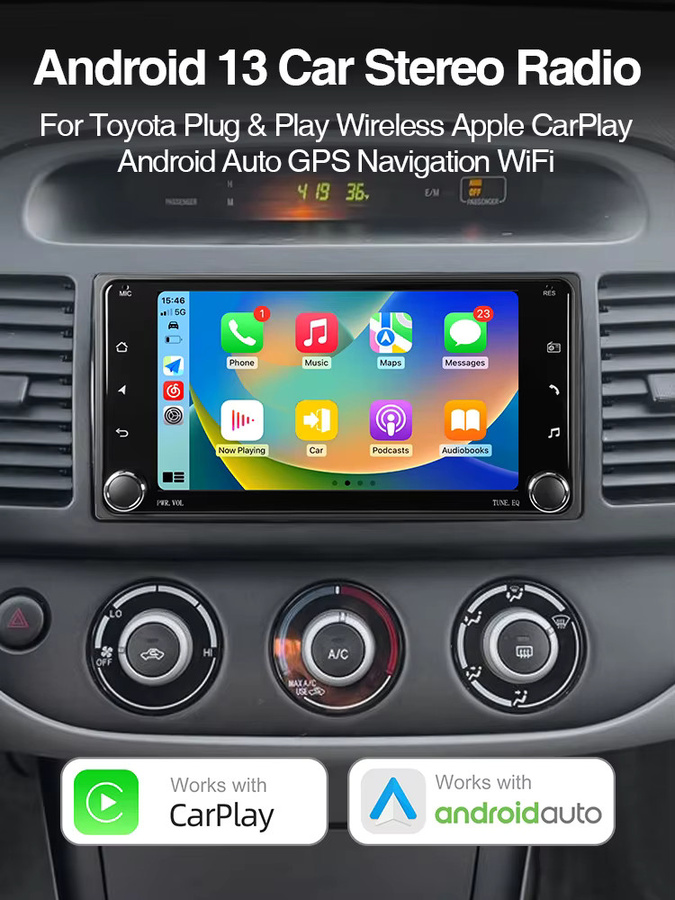 AKAMATE Universal Auto Radio für Toyota mit 7 Zoll Display, Android 13, kabelloses CarPlay, Android Auto, Bluetooth und WiFi, Schwarz - Bild 2