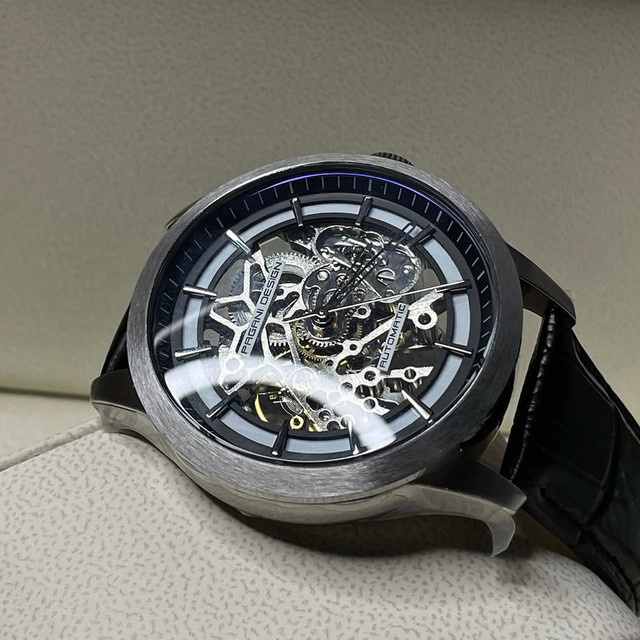 Pagani Design Armbanduhr, Automatik, Edelstahl, Leder, Herren, Schwarz - Bild 1